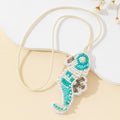Beaded Seahorse Pendant Necklace Turquoise And White view 4