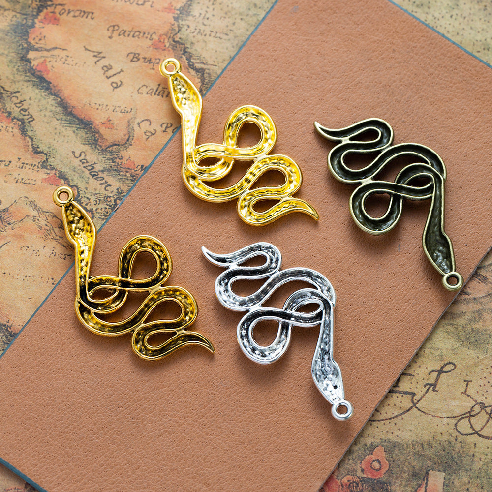 53x26mm Alloy Snake Charm Pendant for Punk Necklace DIY Jewelry