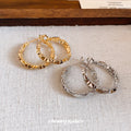Faceted Metal Hoop Earrings in Gold and Silver Tones view 2