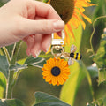Gold Yellow Daisy Flower Rhinestone Bee Keychain Charm view 4