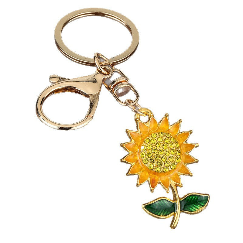 Sunflower Rhinestone Metal Keychain Bag Charm
