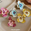 Layered Fabric Flower Stud Earrings In Three Color Pairings view 1