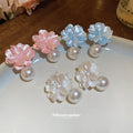 Resin Flower Stud Earrings With Pearl Drops In Three Colors view 2