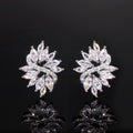 Silver Tone Marquise Leaf Cluster Stud Earrings Clear Stones view 1