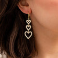 Gold-Tone Brass Triple Open Heart Drop Earrings with Cubic Zirconia view 1