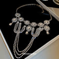 Silver Rhinestone Multi Layer Fringe Collar Necklace view 4