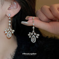Silver Crystal Leaf Cluster Teardrop Dangle Earrings view 1