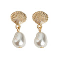 Mini Shell Pearl Drop Stud Earrings Gold Silver Two Tones view 5