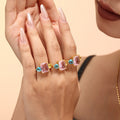 Gold Open Ring Pink Emerald-Cut Zircon Side Accents view 3