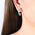 Gold Multicolor Carved Bead Open Hoop Earrings and Stack Rings view 3