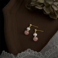 Gold Tone White Pearl And Pink Round Stone Stud Earrings view 3