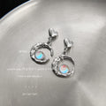 Silver Heart Stud Moon Drop Earrings Iridescent Orb Accents view 3