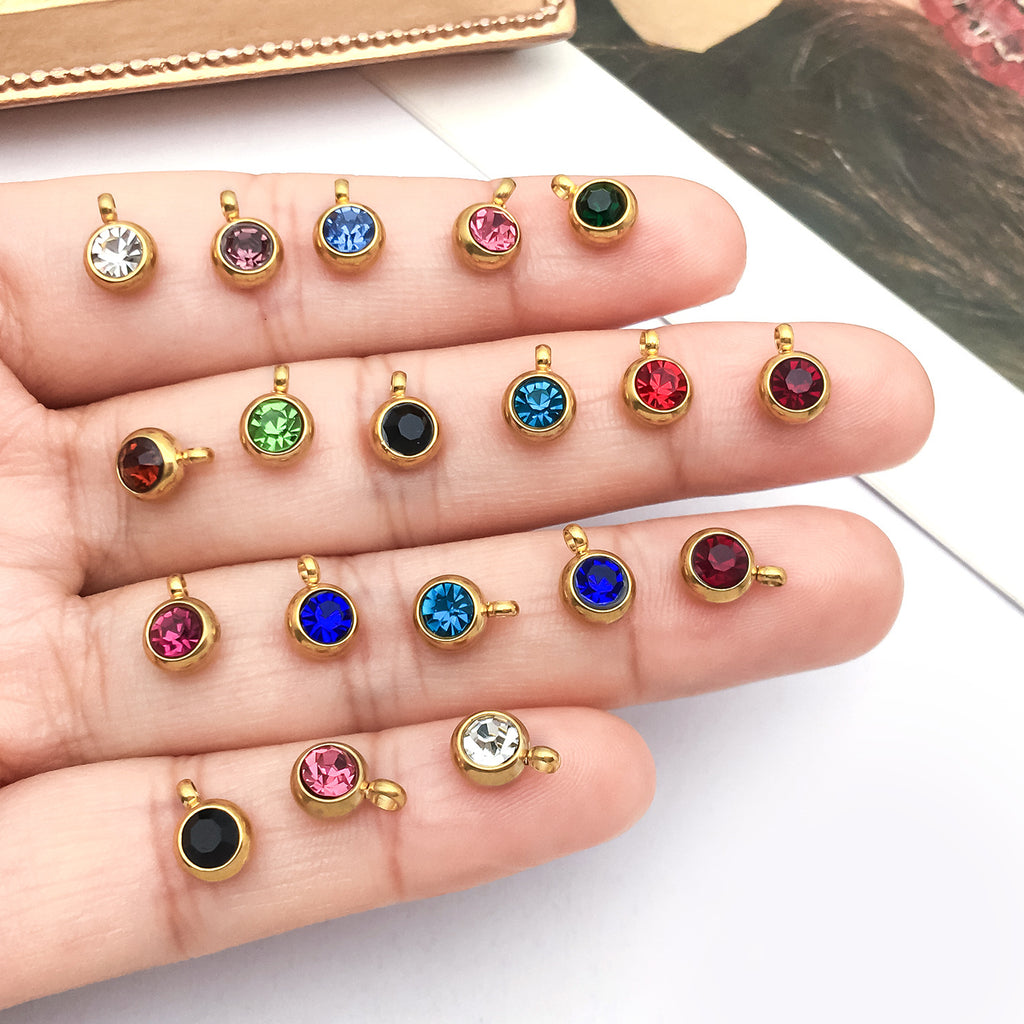 Stainless Steel Rhinestone Birthstone Charm Pendant for DIY Necklaces Bracelets