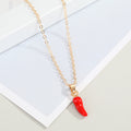Gold Tone Red Chili Pepper Pendant Necklace and Huggie Earrings view 5