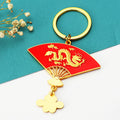 Chinese Dragon Fan Keychains with Tassels and Loose Braided Loops view 1