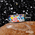 Multicolor Enamel Abstract Face Wide Ring In Gold Tone view 5