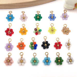 Beaded Daisy Flower Charms with Gold-Tone Stainless Steel Wire Loop