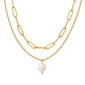 Layered Paperclip Chain Pearl Drop Pendant Necklace Metal view 5