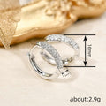 White Gold Double Row CZ Pave Huggie Hoop Earrings view 4