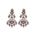 Silver Red and Pink Fan Drop Earrings with Ornate Fringe view 5