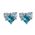 Silver Tone Aqua Square And Clear Heart Faceted Stone Stud Earrings view 5