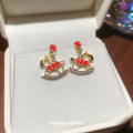 Red Rocking Horse Crystal Drop Earrings with Gold Tone Studs view 4