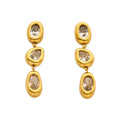 Gold Triple Irregular Zircon Drop Earrings Bezel Set Stones view 5