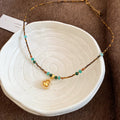 Brown Beaded Gourd Pendant Necklace with Turquoise Color Accents view 2