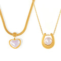Heart Horseshoe Pearl Pendant Necklaces Gold Silver Tone view 5