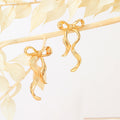Gold Tone Ribbon Bow Extra Long Dangle Stud Earrings view 4