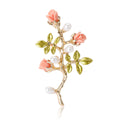 Pink Rose Branch Brooch with Pearl and Green Leaves view 5