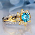 Two-Tone Blue Flower Leaf Clear Stone Finger Ring Sizes 6-10 view 2