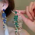 Green Crystal Floral Long Drop Stud Earrings Fashion Jewelry for Women view 2
