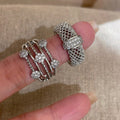 Silver Multi Band Crystal Flower Mesh Openwork Rings view 4