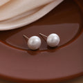 Gray and Beige Pearl Look Round Classic Stud Earrings view 2