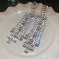 Silver Tone Rectangular Crystal Waterfall Earrings view 3