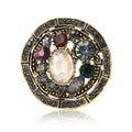 Round Multicolor Crystal Medallion Brooch in Gold or Silver view 1