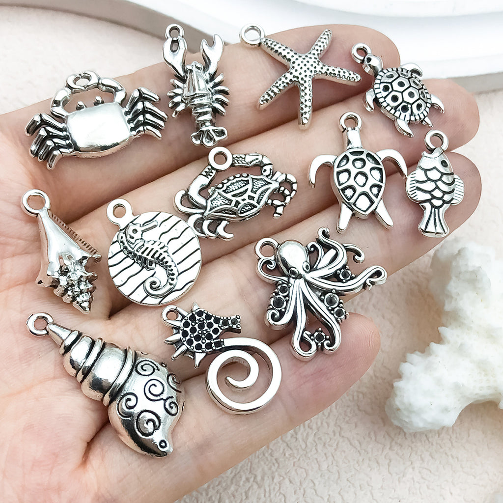 Antique Silver Zinc Alloy Turtle Starfish Crab Charm Pendant for DIY Necklace Bracelet