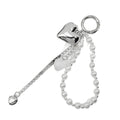 Silver Tone Heart Charm Keychain With Faux Pearl Bead Strand view 5
