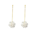 White Petal Flower Ball Extra Long Chain Stud Earrings view 5