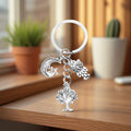 Silver Tone Tree Moon Star and Owl Charm Keychain with Metal Hardware view 4