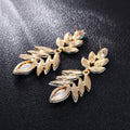 Aqua Green Green Layered Leaf Openwork Crystal Four Designs Metal Dangle Earrings view 4