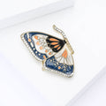 Blue Orange and White Enamel Butterfly Brooch With Crystals view 4