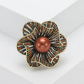 Hollow Flower Pearl Rhinestone Brooch Gold Coffee Silver Black view 7