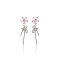Pink and Multicolor Flower Stud Earrings Crystal Bow Drops view 5