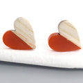 Half Wood Half Color Resin Heart Stud Earrings in Three Colors view 7