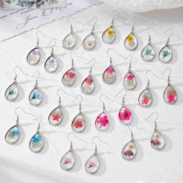 Teardrop Pressed Flower Resin Drop Earrings 13 Styles