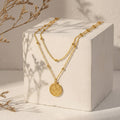 Gold Steel Evil Eye Coin Layered Necklace Station Beads view 2