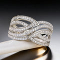 White Gold Tone Wave S Multi Band Pave Finger Ring Sizes 6-10 view 1