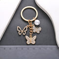 Rhinestone Openwork Butterfly and Faux Pearl Charm Keychain view 4